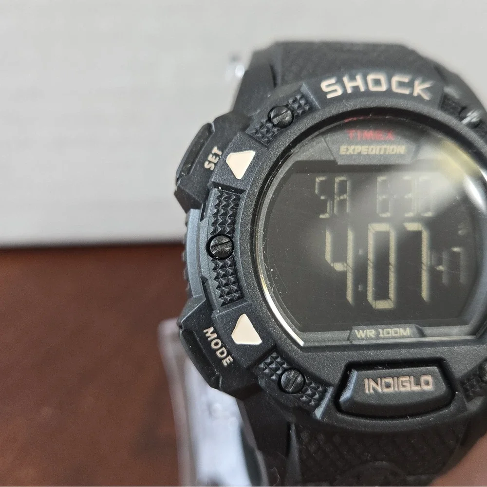NIB Timex Men's Black Expedition Shock 45mm Resin Watch. Chrono,Alarm,Calendar.